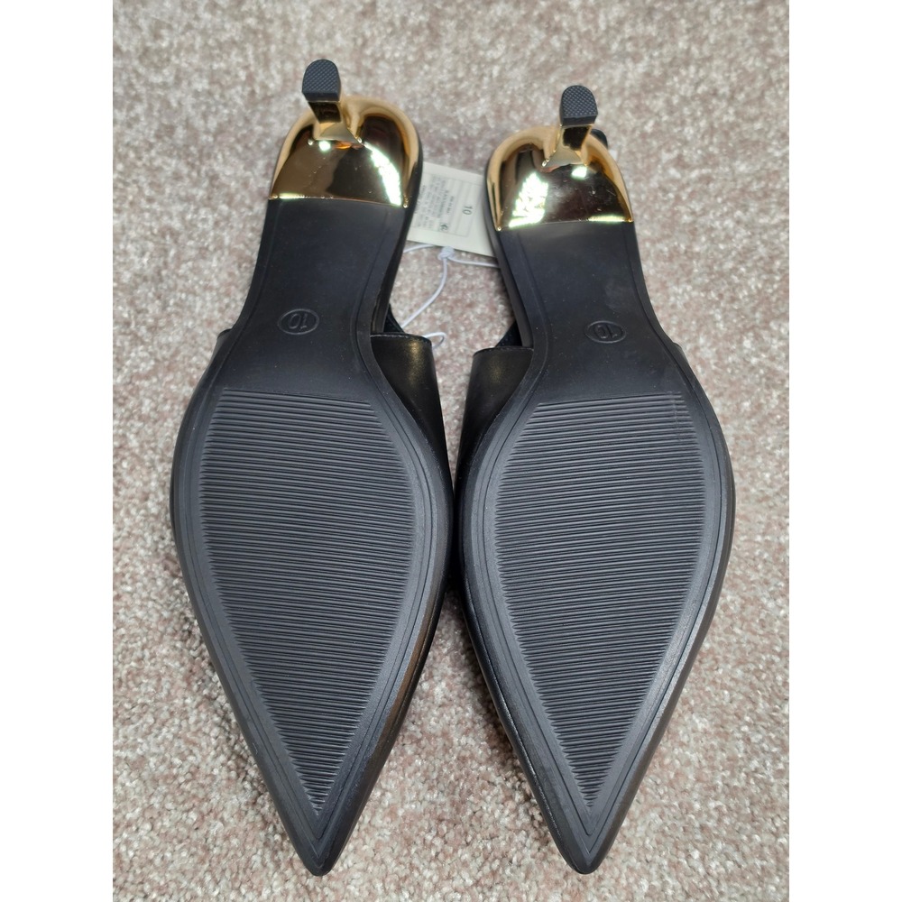 A New Day Samantha Black Slingback Pointed Toe Gold Kitten Heel Size 10 NEW - Picture 6 of 7